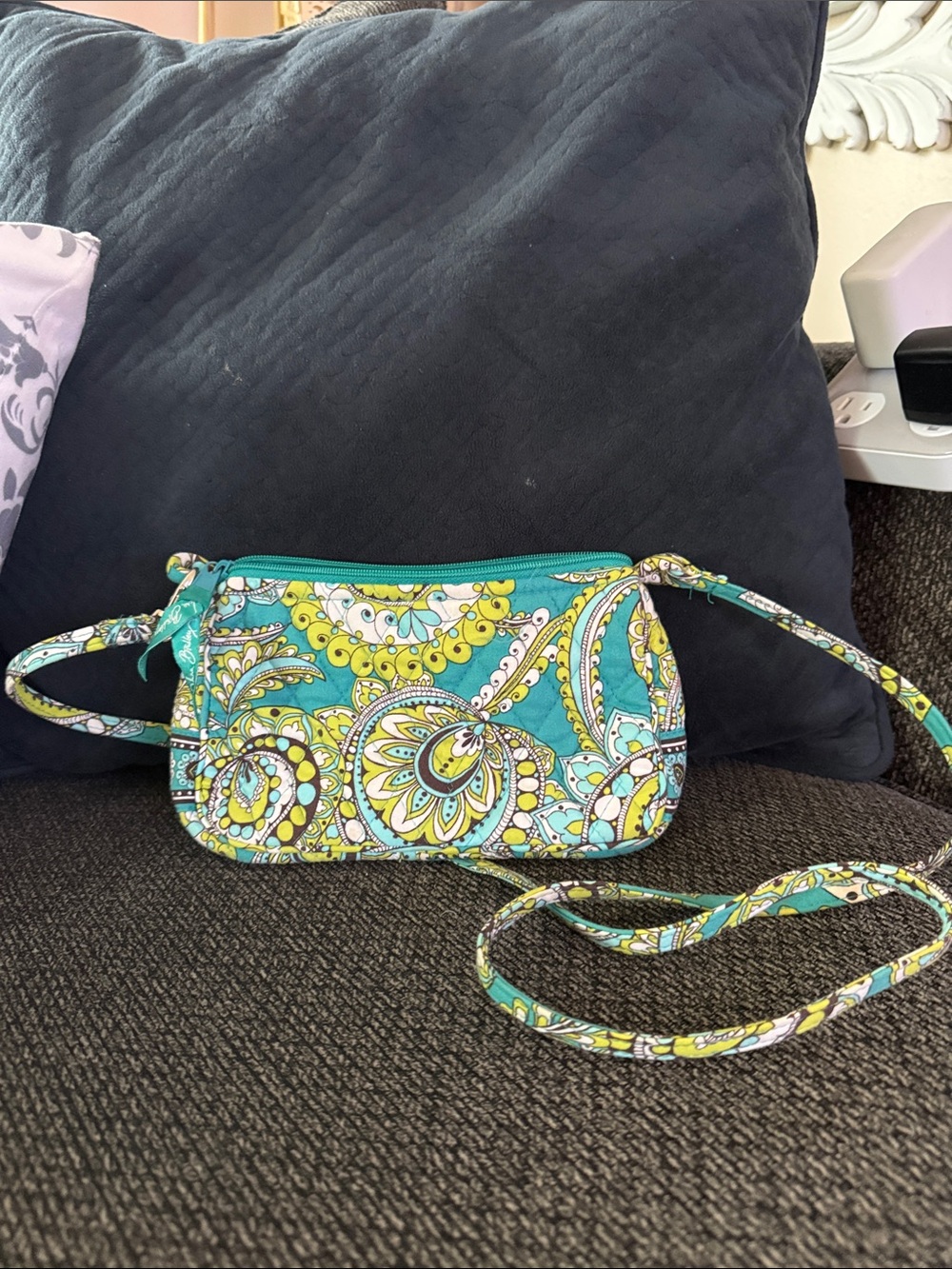 Vera Bradley Teal and Yellow Paisley Quilted Crossbody